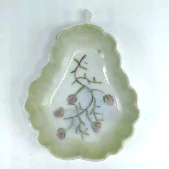 3 Vintage Pear & Apple Shaped Hand Painted TRINKET DISHES Fruit & Flowers - Picture 10 of 13